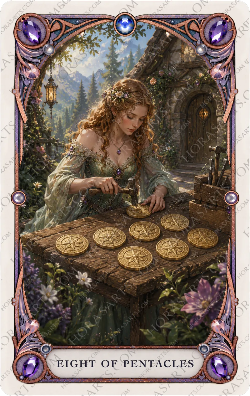 ไพ่ Eight of Pentacles